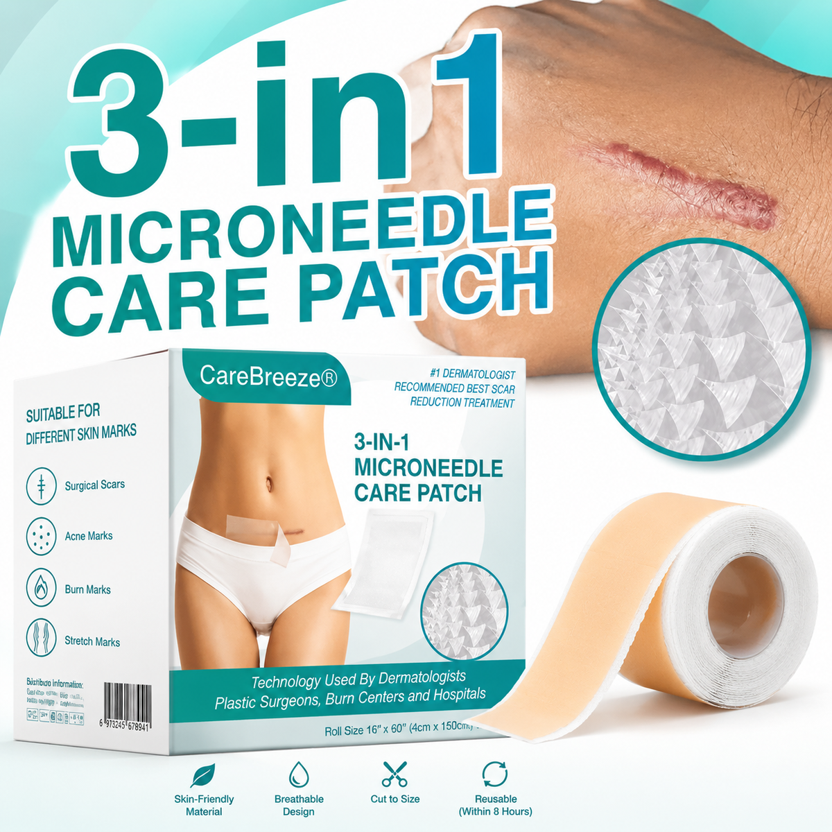 CareBreeze® 3-in-1 Scar Removal Microneedle Care Patch 💡