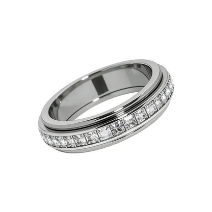 Anxiety Rings for Women and Men Titanium Steel Spinner Fidget Band Rings with Cubic Zirconia for Stress Relief and Wedding Promise Comfort Fit Size 5 to 12