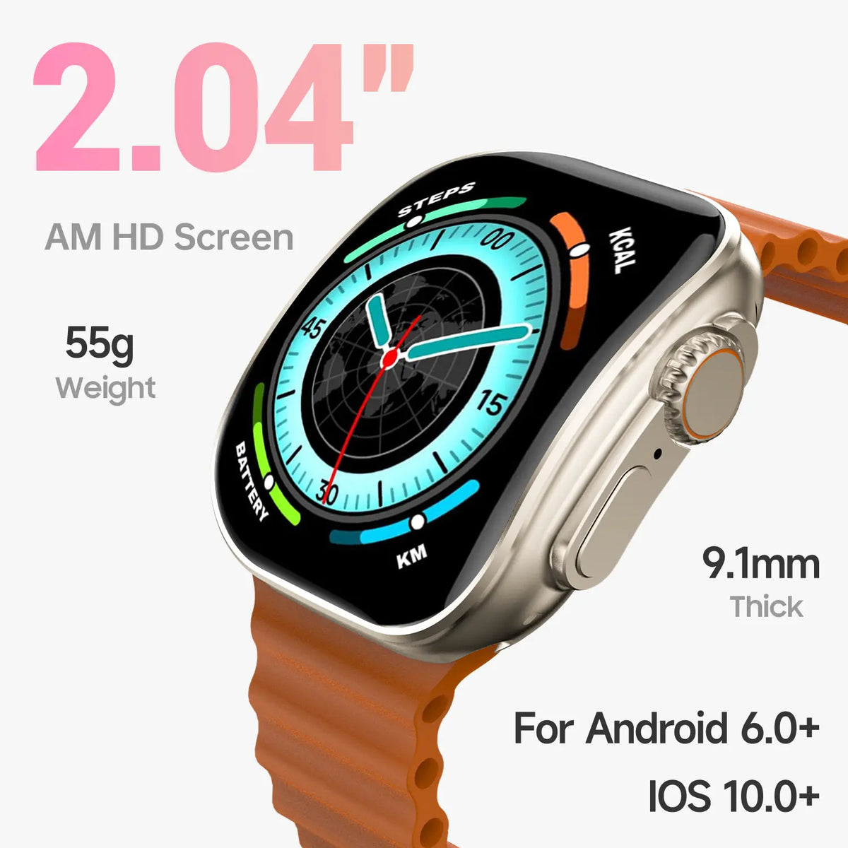 W&O Smart Watch with 2.02" Dial Wireless Calling Dialing 100+ Sport Modes Fitness Tracker with Various APP Reminders Call Message Reminder Touch Screen Compatible with iPhone Android Wearable Smart Bracelet Digital Wristwatch Fall Gift