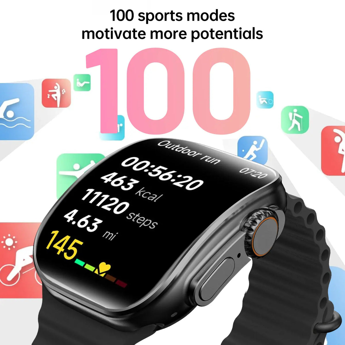 W&O Smart Watch with 2.02" Dial Wireless Calling Dialing 100+ Sport Modes Fitness Tracker with Various APP Reminders Call Message Reminder Touch Screen Compatible with iPhone Android Wearable Smart Bracelet Digital Wristwatch Fall Gift