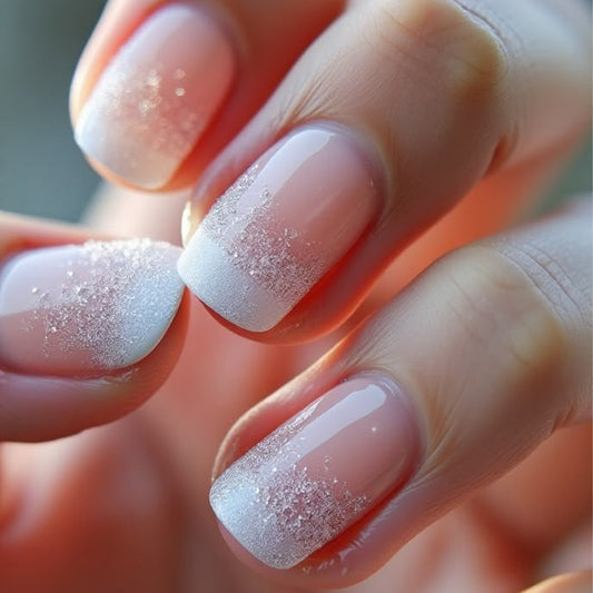 Sparkling Winter Wonderland Short Square Ombre Pink with Frosted Tips Press-On Nail Set