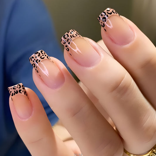 Wild Safari Square Medium Pink Leopard Print Press On Nail Set