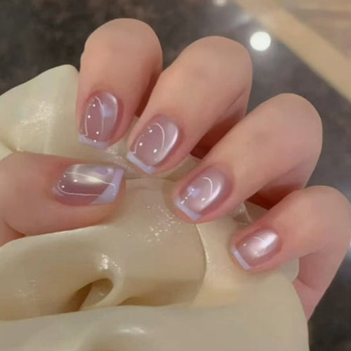 Dreamy Elegance Short Square Light Pink Glossy Finish Press On Nail Set